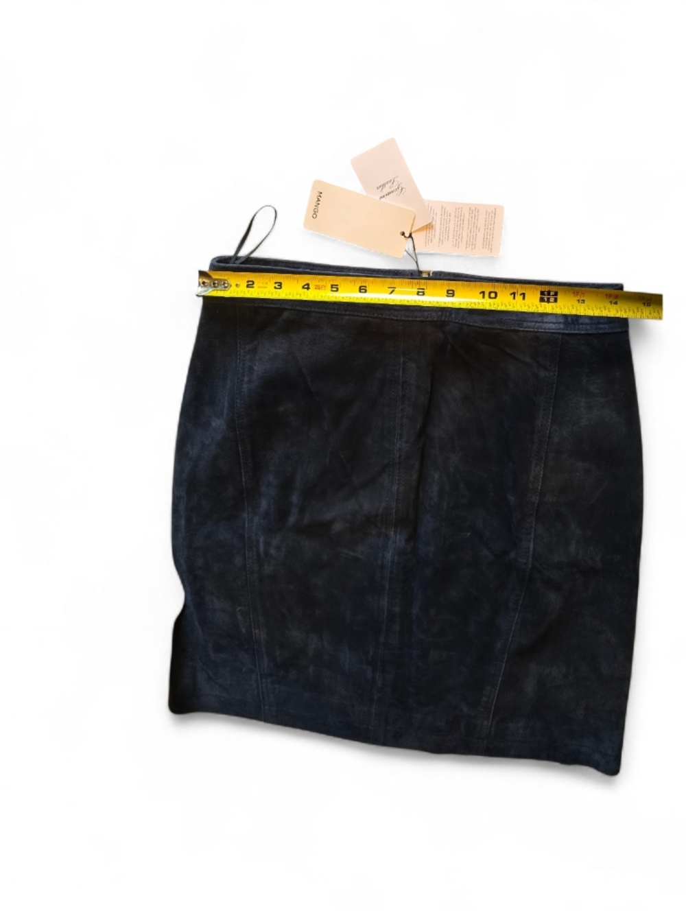 Mango Genuine Leather Mini Skirt Blue Front Zip NWT Size M - Picture 5 of 7